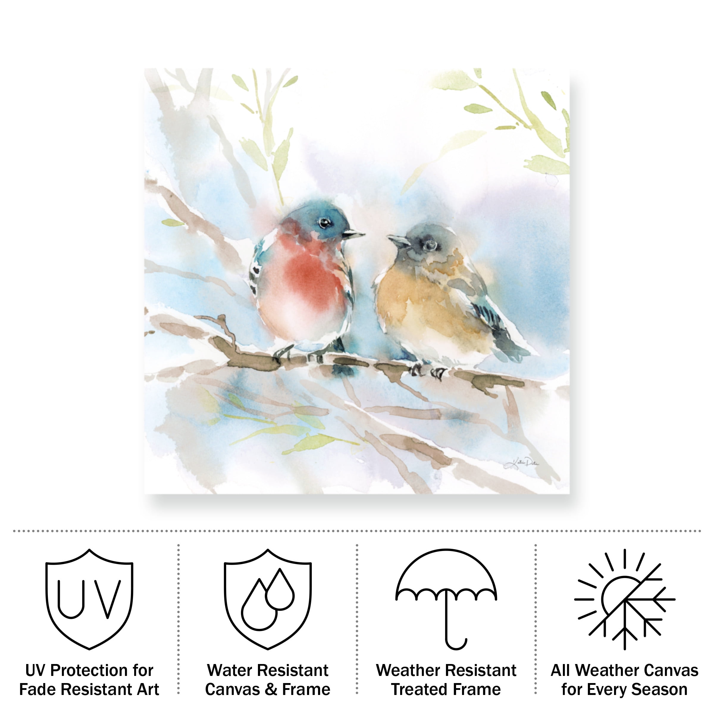 Katrina Pete 'Bluebird Pair in Spring' Outdoor Canvas 24x16