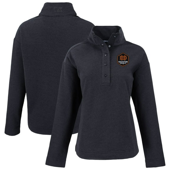 Women's-Cutter & Buck  Black Houston Dynamo FC Hunts Point Eco Textured Fleece Recycled Quarter-Snap Pullover Top