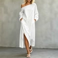 thumbnail image 2 of Vynhevius Oversized Womens Dresses Off Shoulder Slit Hem Loose Fit Long Sleeve Solid Dresses, 2 of 5
