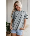 thumbnail image 5 of Women's Gray Star Print Crew Neck T-Shirt with Tiered Ruffled Sleeves | [ZhiHiMeRi] | (US 12-14)L, 5 of 12