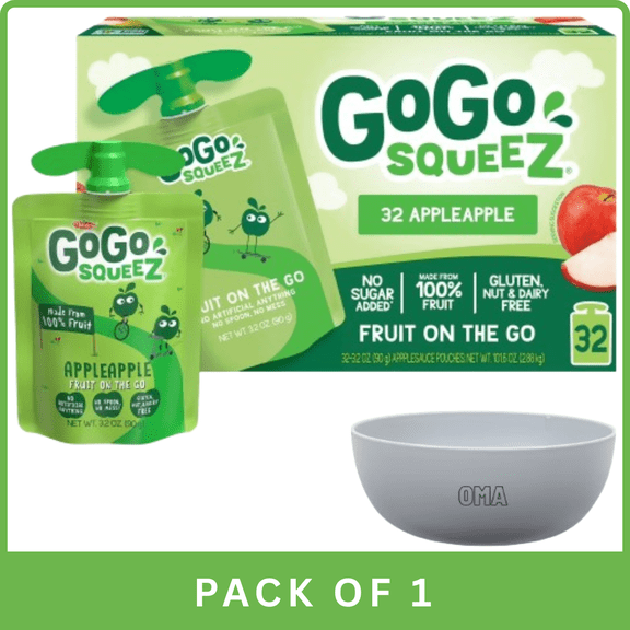 GoGo SqueeZ Applesauce Pouches Apple Apple (3.2 oz, 32‑Count)- With Olive White Bowl By OMA