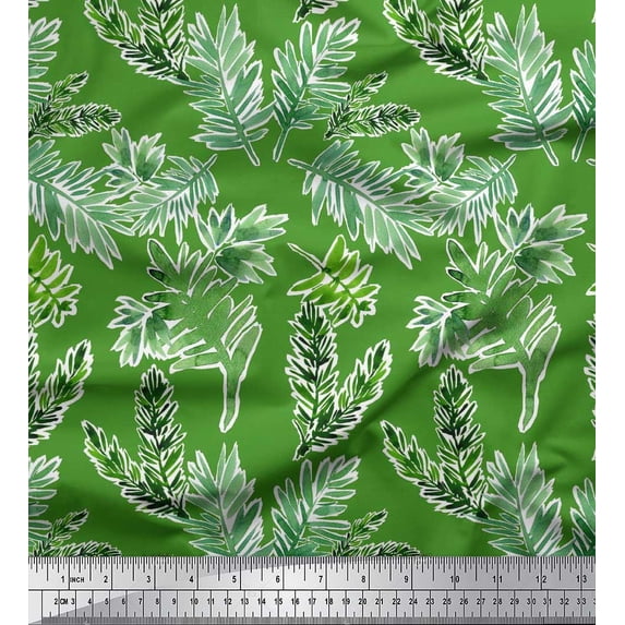 Soimoi Cotton Cambric Fabric Leaves Watercolor Print Fabric by The Yard 42 Inch Wide