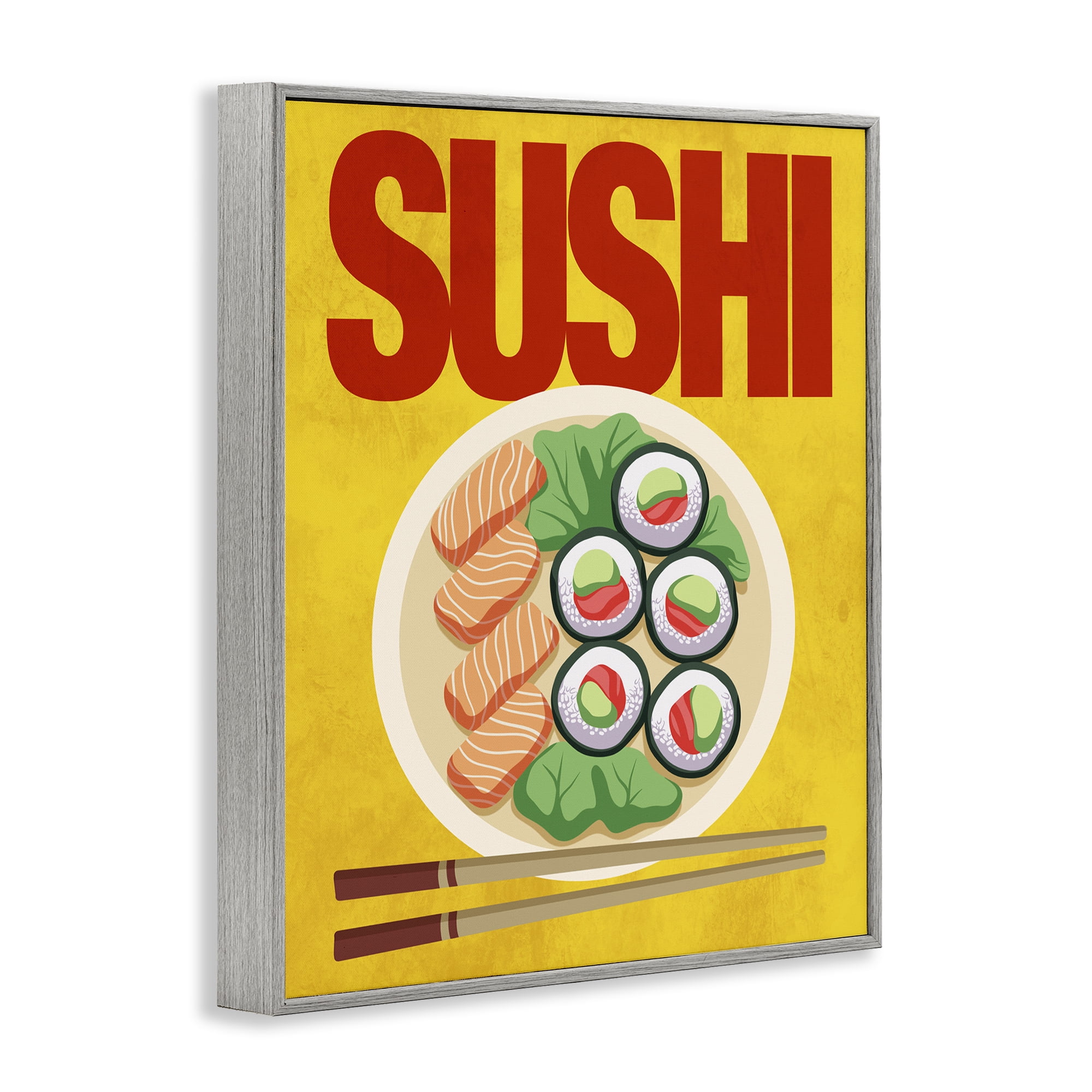 Stupell Industries Bright Sushi & Chopsticks Gray Framed Giclee Art, design by Marcus Prime
