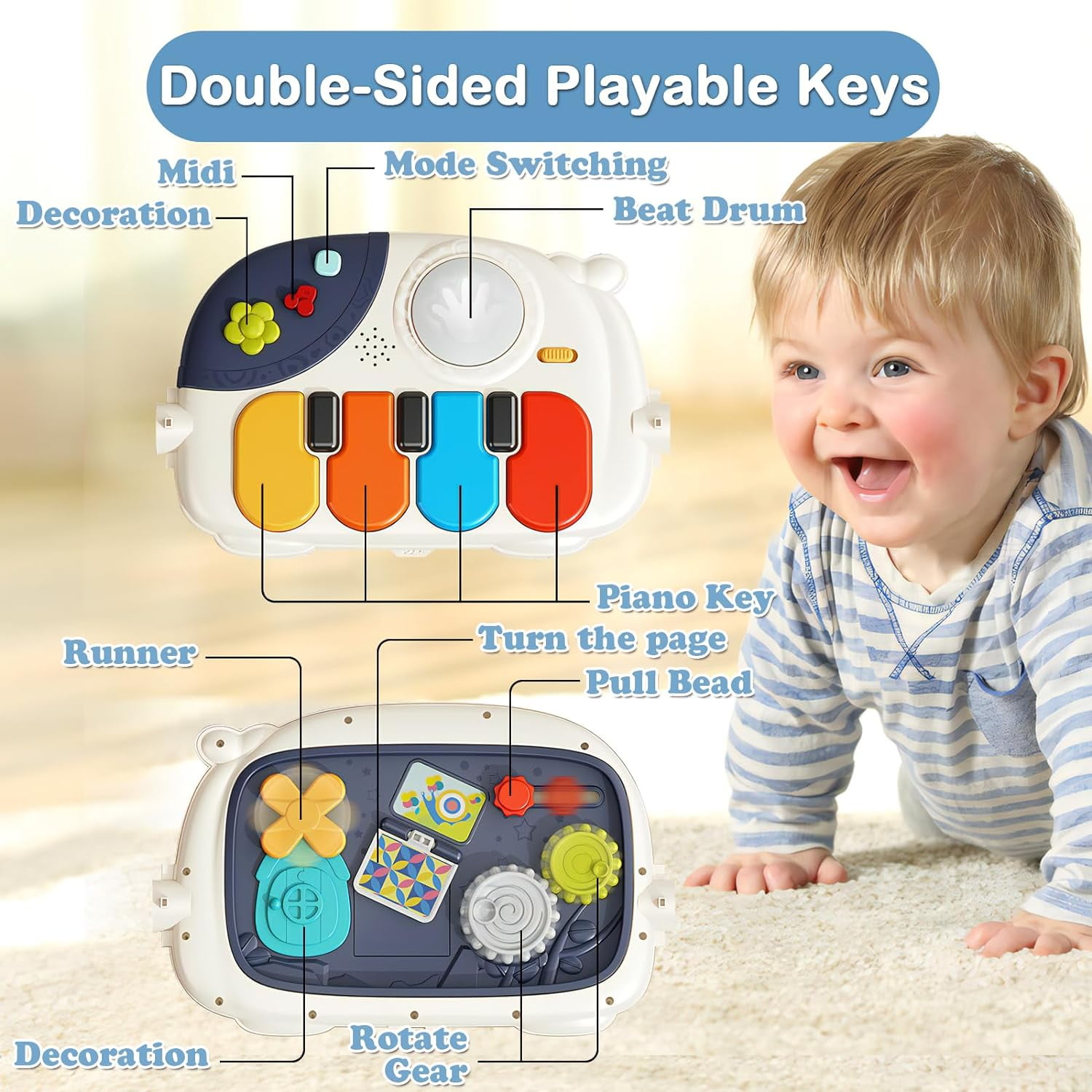 Babyomi Baby Gym Play Mat with Baby Learning Walker, Gym Baby Playmat with Musical Learning Toys and Kick and Play Piano for Infant Newborn, Gift 0-12 Months