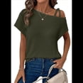 thumbnail image 1 of Camiseta Informal de Verano para Mujer, de Corta, con Hombros Descubiertos y Tejido Gofre, Color Verde , Talla XL, 1 of 6
