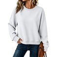 thumbnail image 3 of Women Oversized Cropped Sweatshirt Lightweight Long Sleeve Crewneck Tops Solid Color Tee Shirts Fall Pullover Clothes, 3 of 7