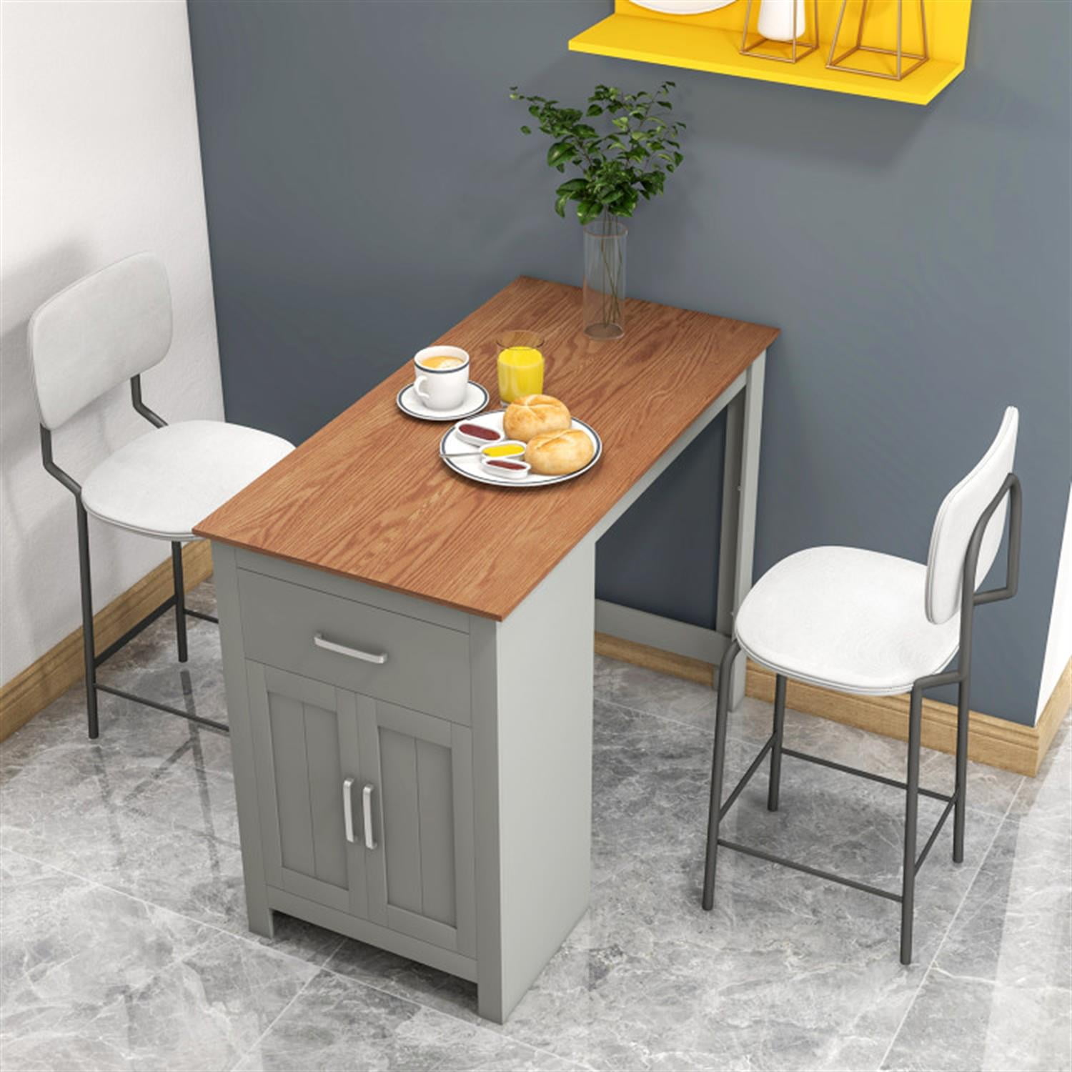 Demi Bonn Counter Height Bar Table with Storage Cabinet and Drawer, Modern Rectangular Dining Table Furniture for Kitchen, Dining Room, Dinette, Breakfast Nook, Gray