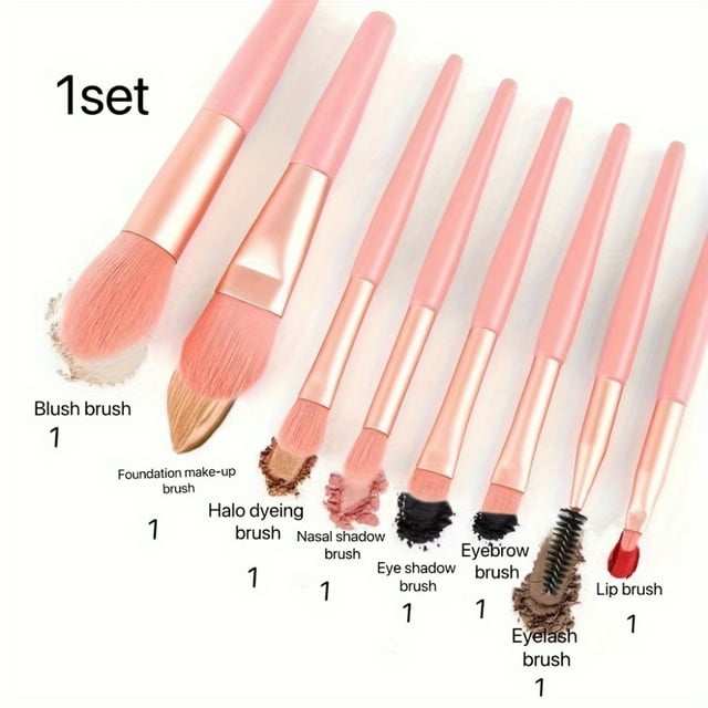 CHUANK 8pcs Kabuki Mini Makeup Brush Set – Oval Brush Design Professional Cosmetic Tools for Blush Highlighter Eyeshadow Powder Concealer Eyebrow – Unscented Polyester Bristles