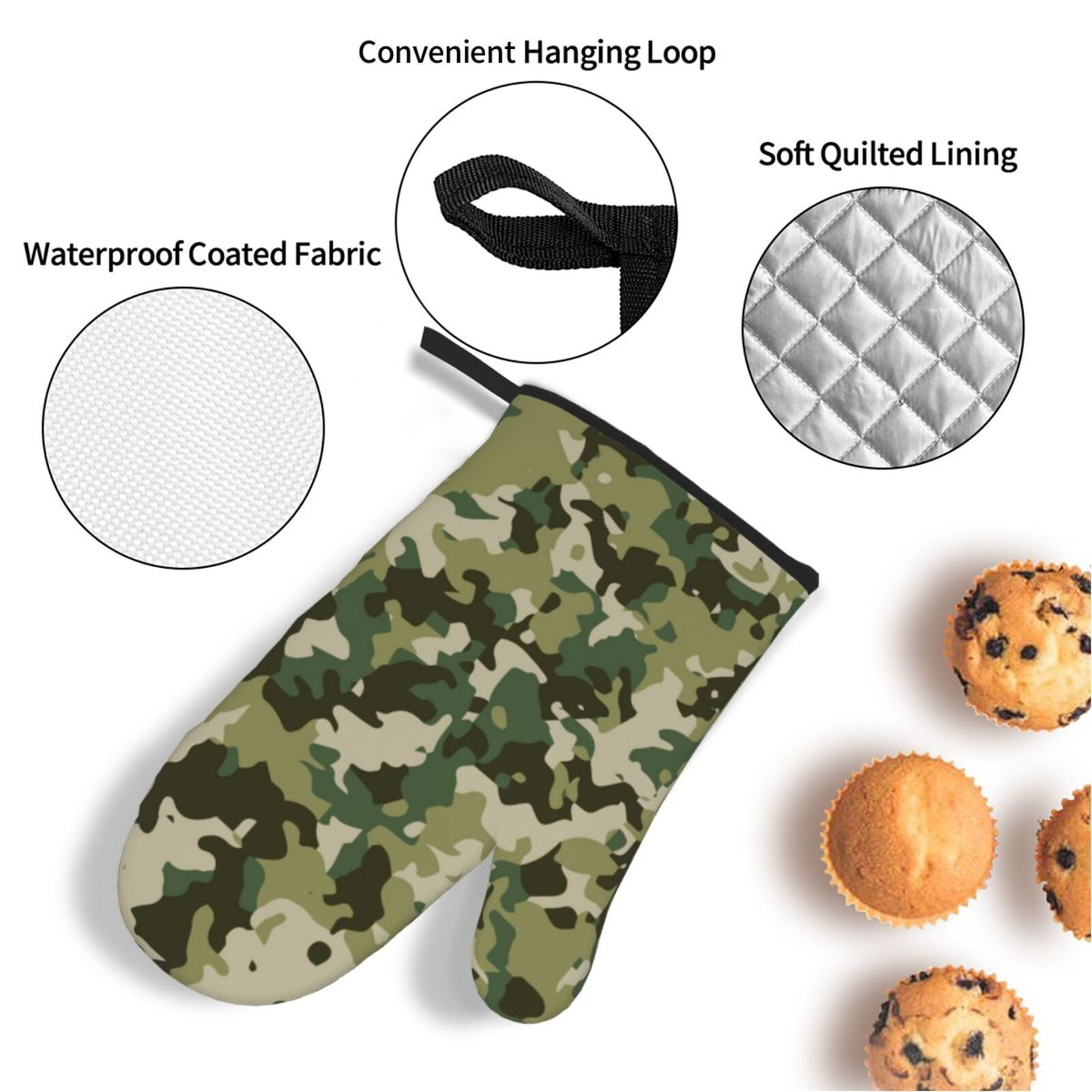 Military Camouflage Green Camo 4Pcs Oven Mitts and Pot Holders Sets Oven Kitchen Gloves Hot Pads for Cooking BBQ Baking Grilling