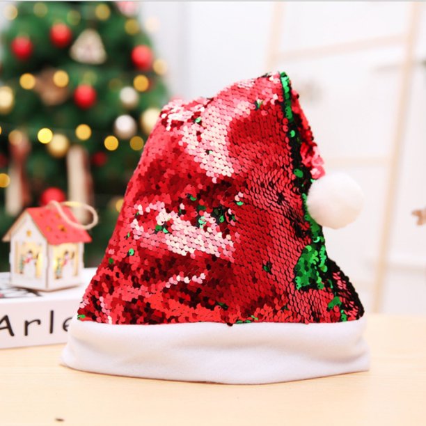 Sombrero de Papá Noel con lentejuelas para mujer, gorros cómodos que cambian de Color, suaves y versátiles, suministros para fiestas y festivales