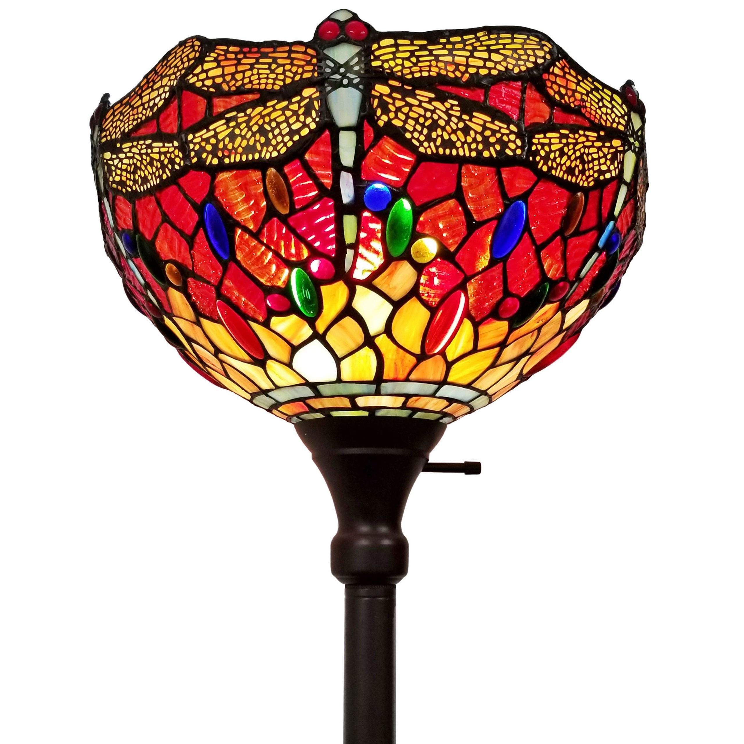 Tiffany Style Dragonfly Torchiere Floor Lamp 74" Tall