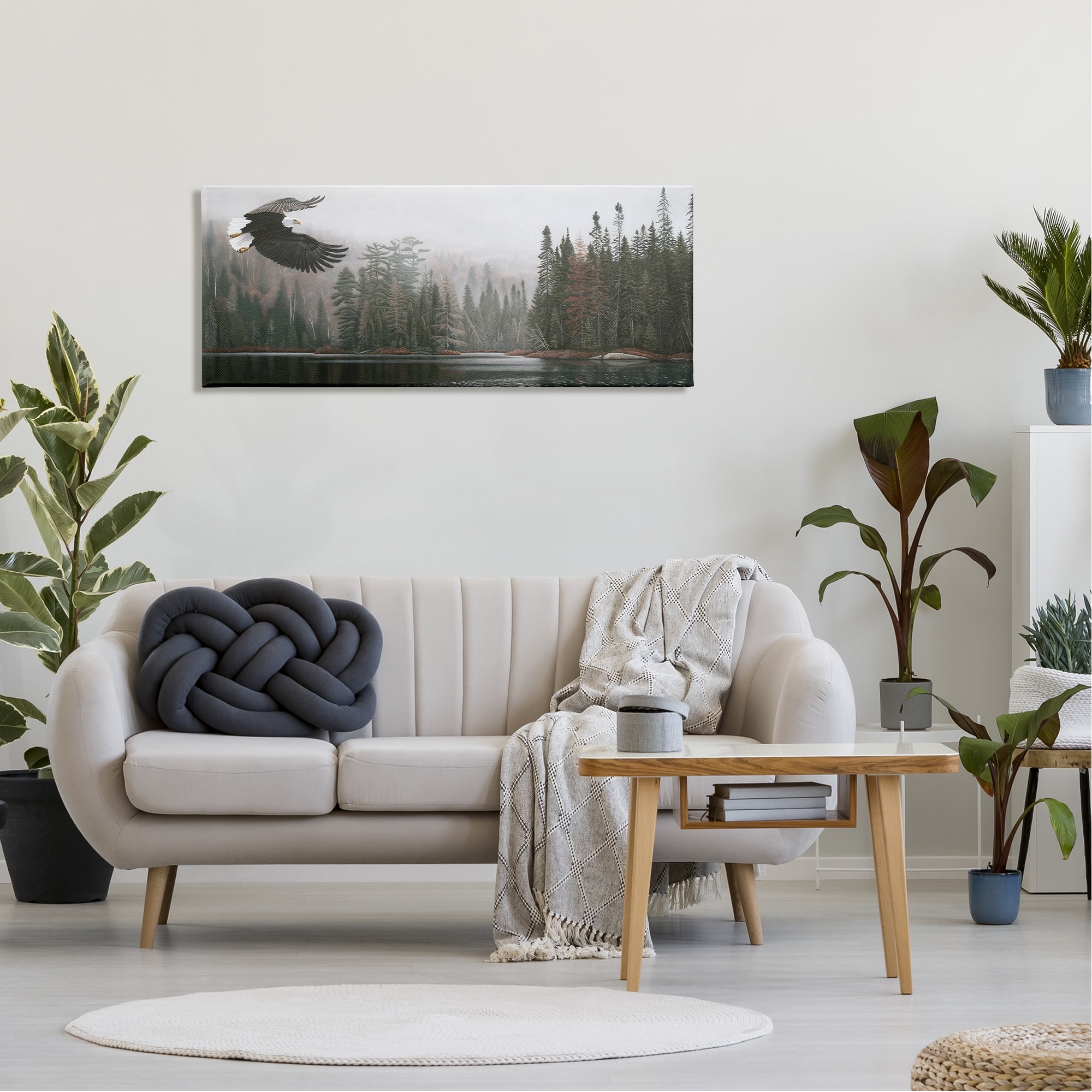 Stupell Industries Eagle Soaring Over Lake Nature Photography Gallery Wrapped Canvas Print Wall Art, 48 x 20