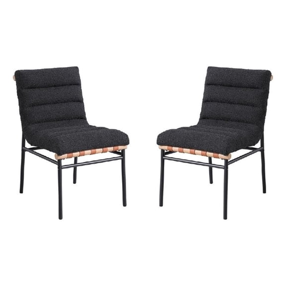 Kive Dining Chair Set of 2- Iron Legs- Black Channel Tufted Boucle
