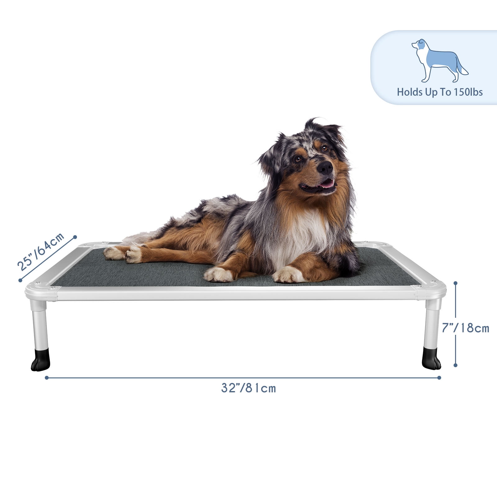 Veehoo Chew Proof Dog Bed, Rustless Aluminum Frame and Textilene Mesh Fabric, Black Silver, Medium