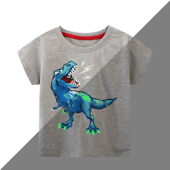 Toddler Kids Boys Roaring T-rex Predator Shirt Cool Dinosaur Graphic Print Short Sleeve Crew Neck Tee Top Summer Clothes 3-4T