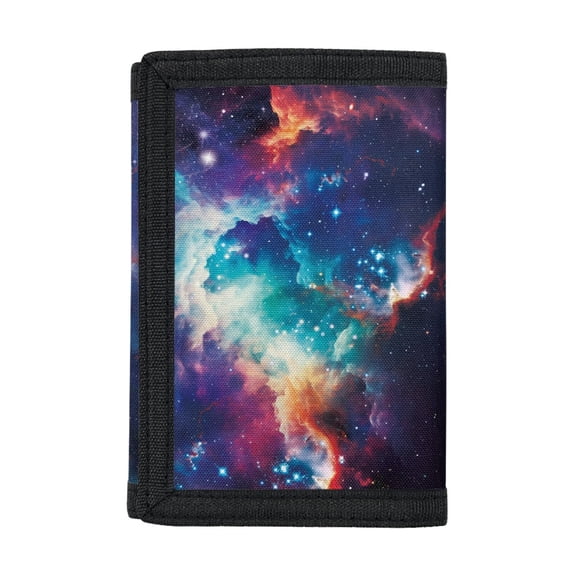 Chririnla Galaxy Nebula Print Slim Trifold Boys Wallet, Polyester Money Organizer Portable Children's Wallet for Sports Outdoor