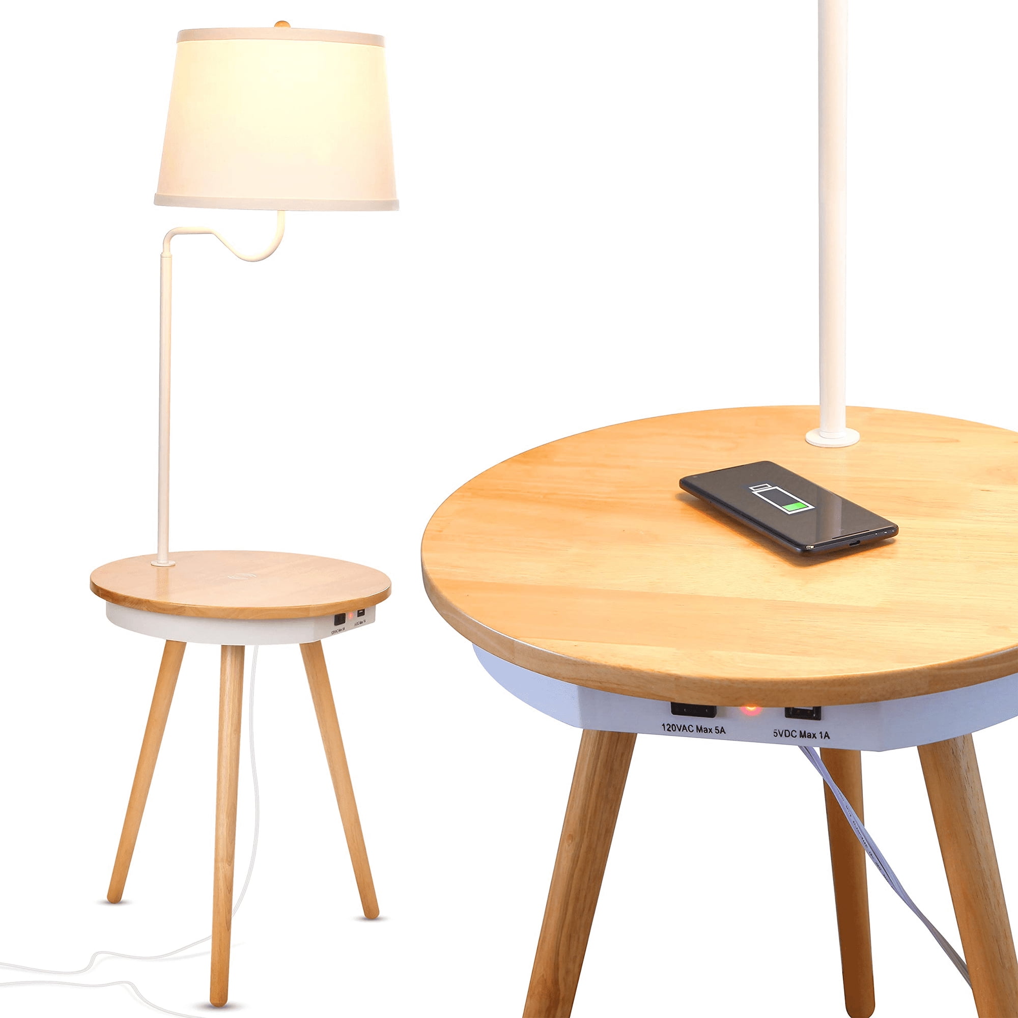 Brightech Owen Wireless Charging Station Bedside End Table W Built In Lamp