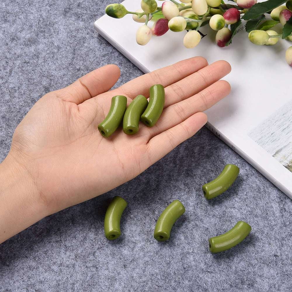 500 g Opaque Acrylic Beads Curved Tube Olive Drab 34.5x13x11mm Hole: 3.5mm 155pcs/500g