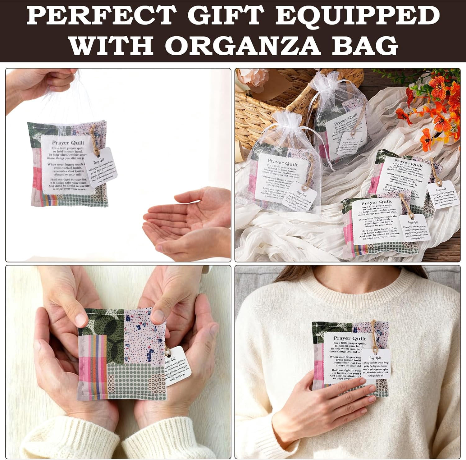 6 Pcs Mini Prayer Quilt with Cross Inside, Vintage Pocket Scripture Prayer Quilt Squares Sympathy/Encouragement Christian Gifts for Women Clergy Pastor Appreciation