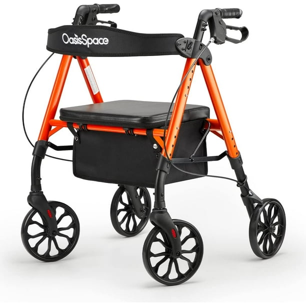 OasisSpace Standard Rollator Walker Wide Seat, Adult Walker with 8inch