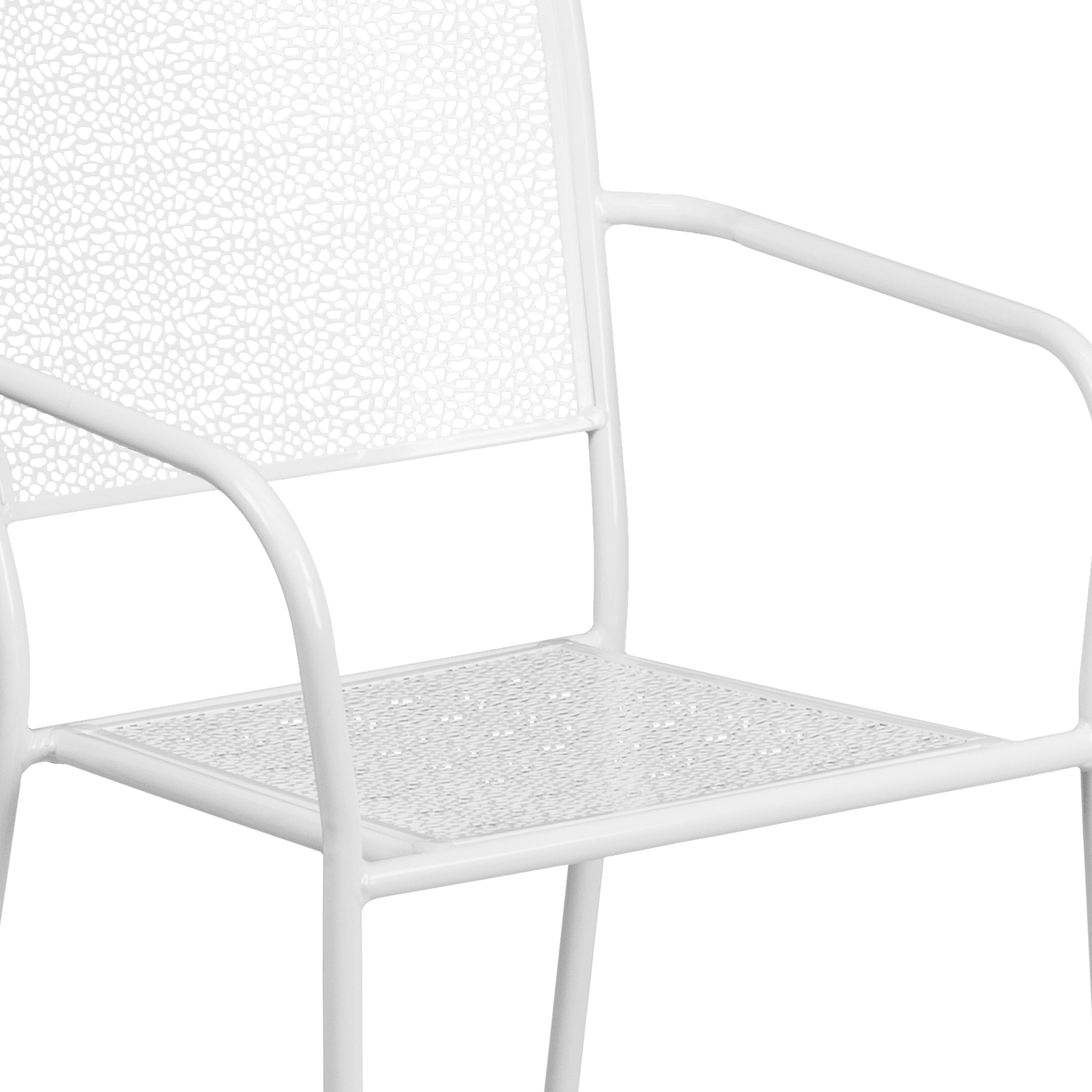 Flash Furniture Commercial Grade White Indoor-Outdoor Steel Patio Arm Chair with Square Back