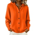 thumbnail image 2 of Women Hooded Button Front Knit Cardigan Top Drawstring Long Sleeve Loose Soft Sweater, M, 2 of 9