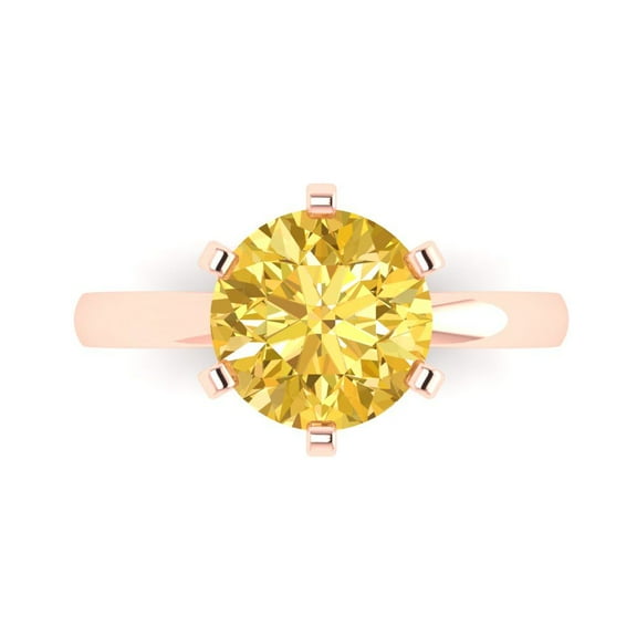 Clara Pucci 14K Rose Gold 3ct Citrine Solitaire Ring for Women