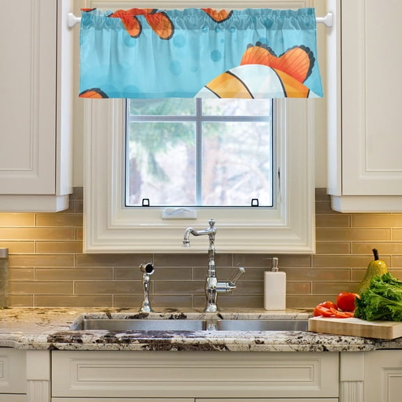Clownfish Fish Curtain Valances Farmhouse Design Window Treatment Decor Blackout Rod Pocket for Windows Living Room Kitchen 54" x 18"