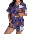 thumbnail image 2 of Halloween Under $ 15 Women Pajama Sets Women Graphic Print Short Sleeve Button Top and Shorts Set Gift Purple Pajama, 2 of 5