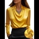thumbnail image 4 of Camisas Elegantes de Larga con Cuello de Color Liso para Mujer, Camisetas Formales de Trabajo, Blusas Casuales de Oficina Amarillo M, 4 of 6