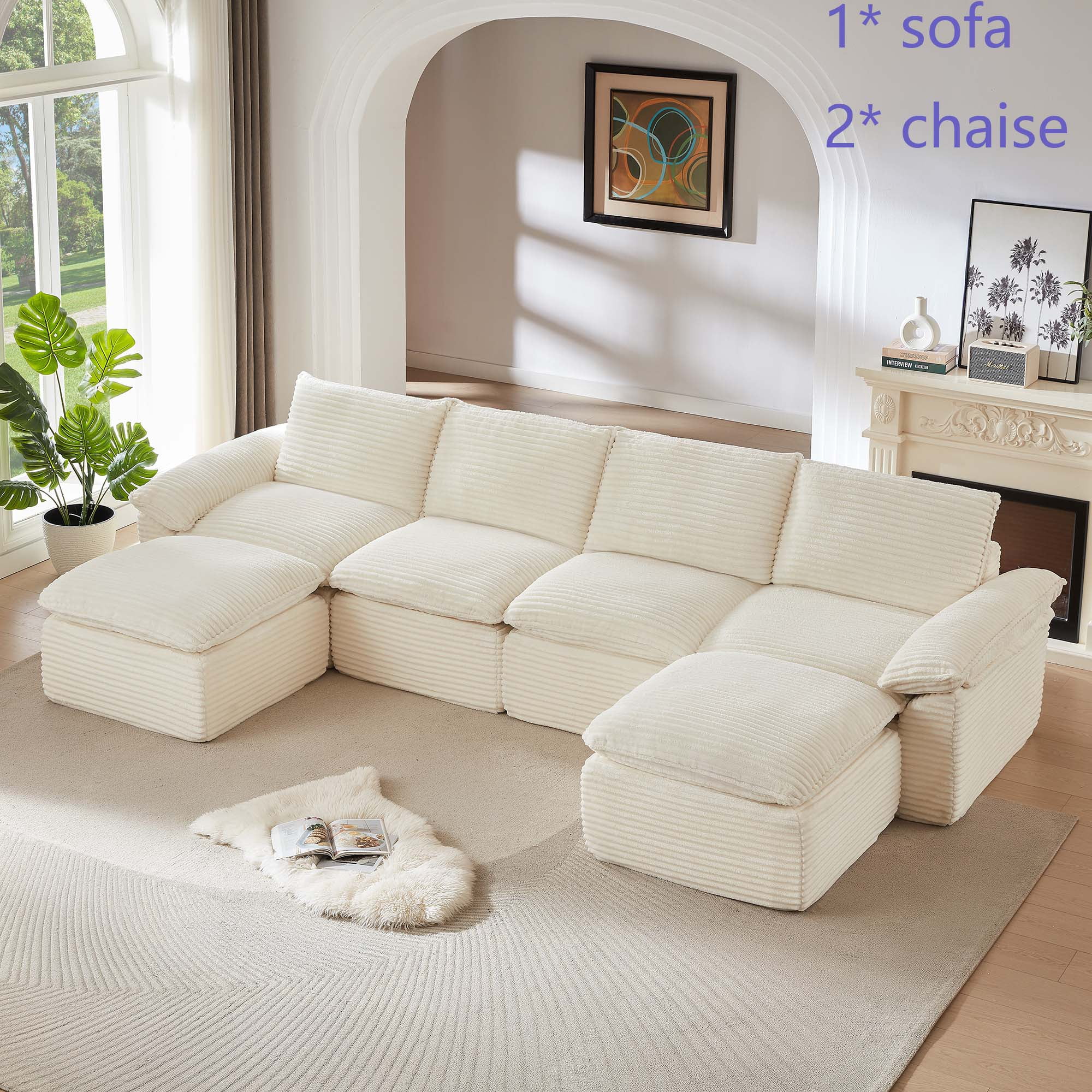 Miniyam 30.7" * 30.7" * 21" Ottoman for Sectional Sofa Corduroy White, Modern Comfy Footrest
