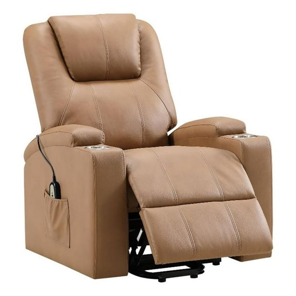 Armstrong Upholstered Power Lift Massage Recliner Camel