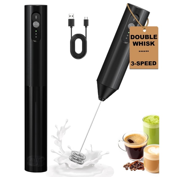 3 Speed Electric Frother Handheld Coffee Whisk Electric Stirrer- Rechargeable Milk Frother with Detachable Stainless Steel Whisk Type C Charging for Matcha Protein Powder Milk Tea Coffee Mixing