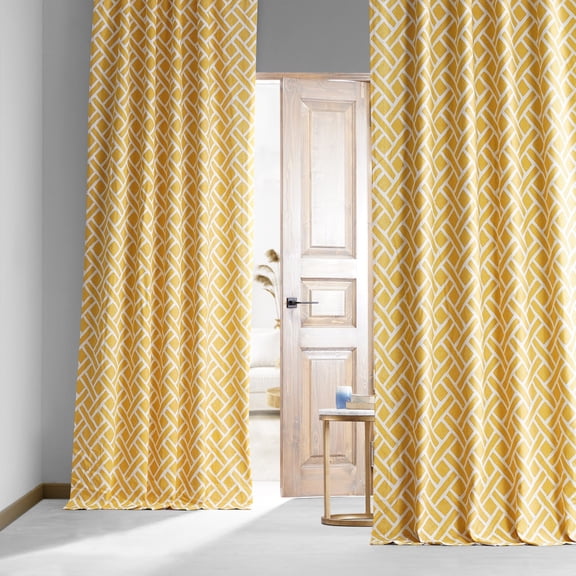 Martinique Yellow Printed Cotton Hotel Blackout Curtain (1 Panel), Martinique Yellow, 50W X 108L