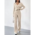 thumbnail image 5 of Womens Knit Pajama Sets V-Neck 2 Piece Outfits Casual Matching Lounge Set Long Sleeve Sweater Tops and Pants  M, 5 of 8