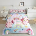 thumbnail image 2 of Feelyou Cute Pink Axolotl Full Size Comforter Sets for Child, Kawaii Funny Animal Bedding Comforter Set, Cartoon Stars Rainbow Reversible Bedding Sets, Breathable Home Decor, 3pcs, 2 of 8