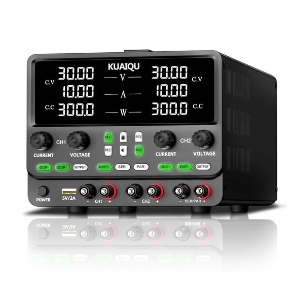 KUAIQU Dual DC Power Supply Variable: 30V 10A Adjustable Switching Regulated Series (60V 10A) Parallel (30V 20A) Lab Power Supply with OCP OVP 8-Memory Storage Output Switch Output Bench Power Supply
