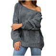 thumbnail image 2 of Women's Off Shoulder Oversized Sweaters Long Batwings Sleeve Cable Knit Pullover Jumper Tops Casual Loose Trendy Fall Sweaters, 2 of 6