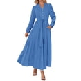 thumbnail image 1 of Vestido Maxi Boho PRETTYGARDEN de Manga Larga con Escote en V Azul Talla L, 1 of 8