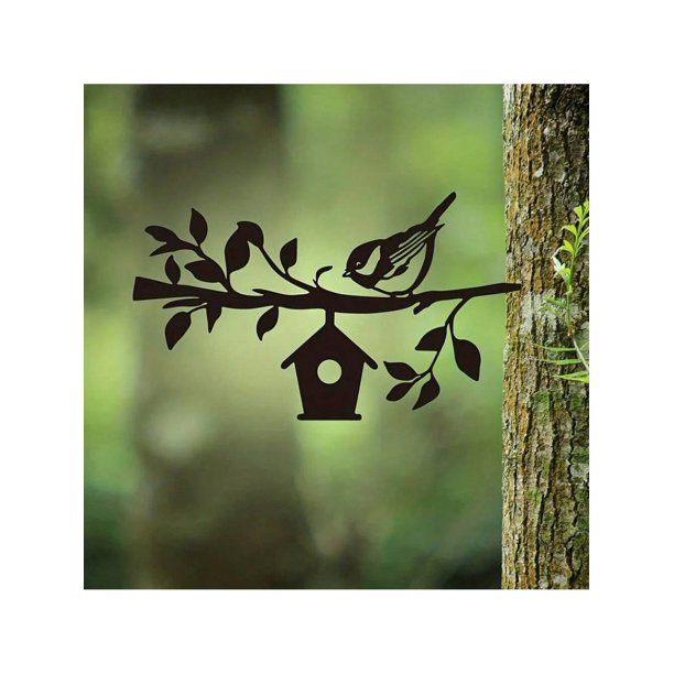 1pc Bird & Branches Metal Garden Decor Stake, Black Bird Shaped Statue Stake For Home Garden Yard Outdoor Decoration
