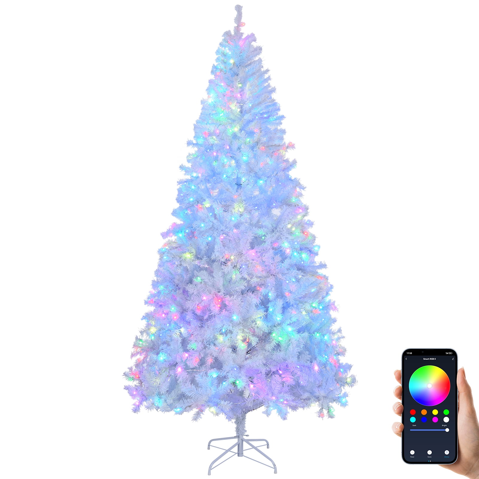 Astoutdoor 8 ft Pre-lit Artificial Christmas Tree with 500 RGB Lights, 1500 Branch Tips, White