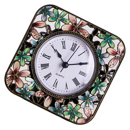 WINDLAND Classical Floral Alarm Desk Clock with Enamel Finish, Decorative Small Table Clocks for Bedroom or Study