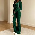 thumbnail image 6 of Women's Y2K Velvet Tracksuit Two Piece OutfitS Zip‑Up Hooded Crop Jacket High Waist Flare Pants Soft Velour Casual Athletic Street Sets Green, 6 of 6