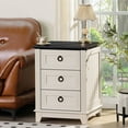thumbnail image 6 of Elegant Nightstand, Rustic End Table with 3 Drawers Farmhouse Side Table with 3-tier Storage for Bedroom Living Room, White, 6 of 8