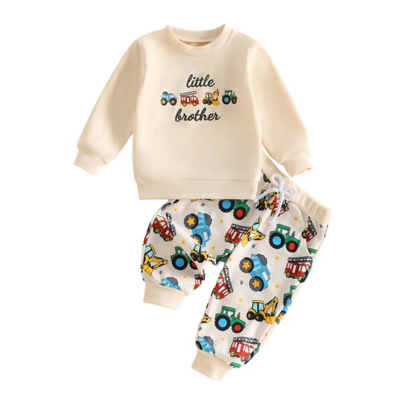 RUINIXCW Brother Matching Outfits Long Sleeve Construction Vehicle Embroidery Sweatshirt and Jogger Pants Set