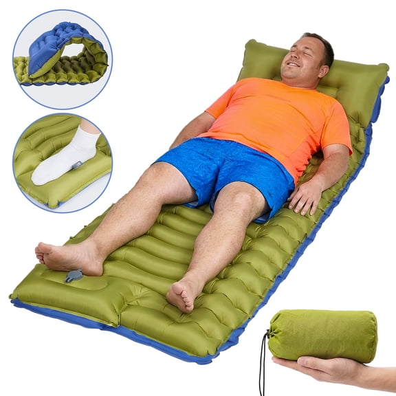 NOCOEX Sleeping Pad for Camping with Built-in Foot Pump & 5.9" Pillow - Leakproof, Inflatable Camping Mattress for Backpacking, Hiking, Traveling