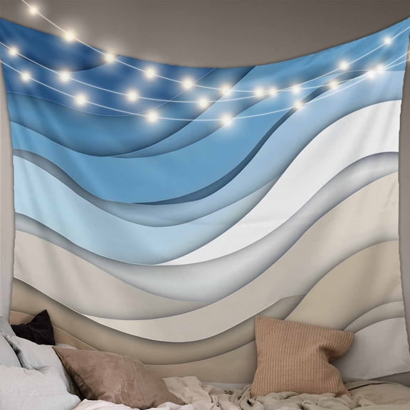 Blue Brown Small Tapestry for Bedroom Wall Hanging Tapestry,Gradient Geometric White Water Stripes Modern Ceiling Backdrop Tapestries Poster Blanket Wall Decor for Teens Room Living Room 23" x 28"