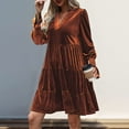 thumbnail image 6 of BLTIBY Women’s Elegant Velvet Long Sleeve Dress Casual Fall V Neck A Line Babydoll Flowy Formal Wedding Party Mini Dresses Orange L, 6 of 9