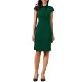 thumbnail image 2 of INSPIRE CHIC Work Dress for Women Bow Tie Neck Button Down Crap Sleeve Side Zipper Elegant Sheath Dresses L Dark Green, 2 of 6