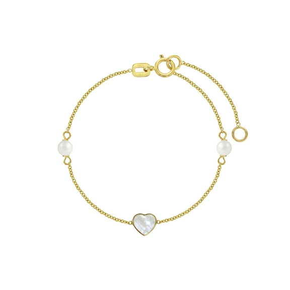 14k Gold 4.5-5.5" Mother of Pearl Heart With Pearls Baby / Toddler Bracelet